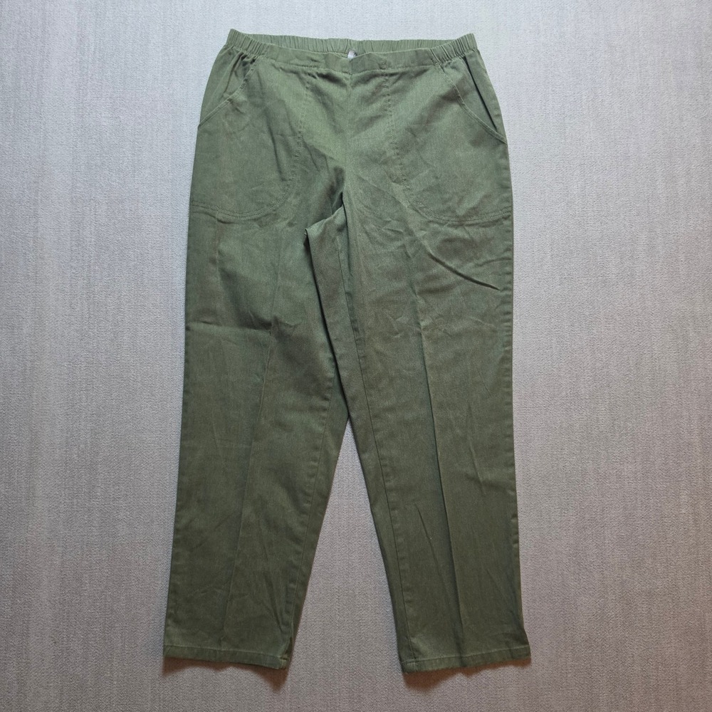 Just My Size Pants Women 1X Petite Green Classic Pull On Elastic Waist Pockets
